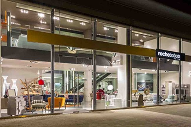 Exterior view of a Roche Bobois showroom with glass shopfront